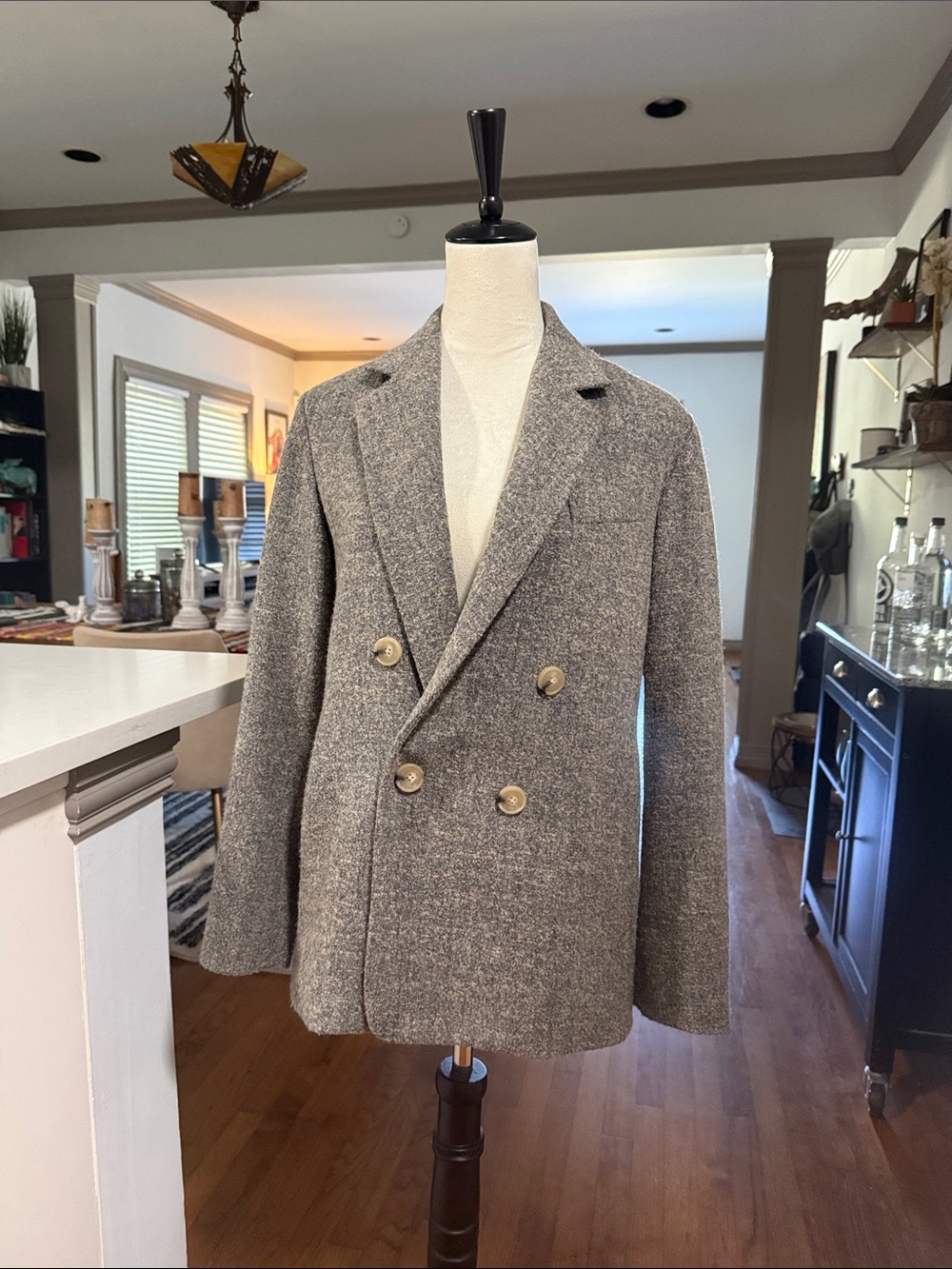 Vince Gray Double-Breasted Wool Blend Peacoat